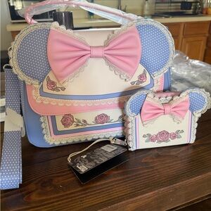 Loungefly Cute Minnie-Inspired Pastel Bow Crossbody Set - Pink & Blue